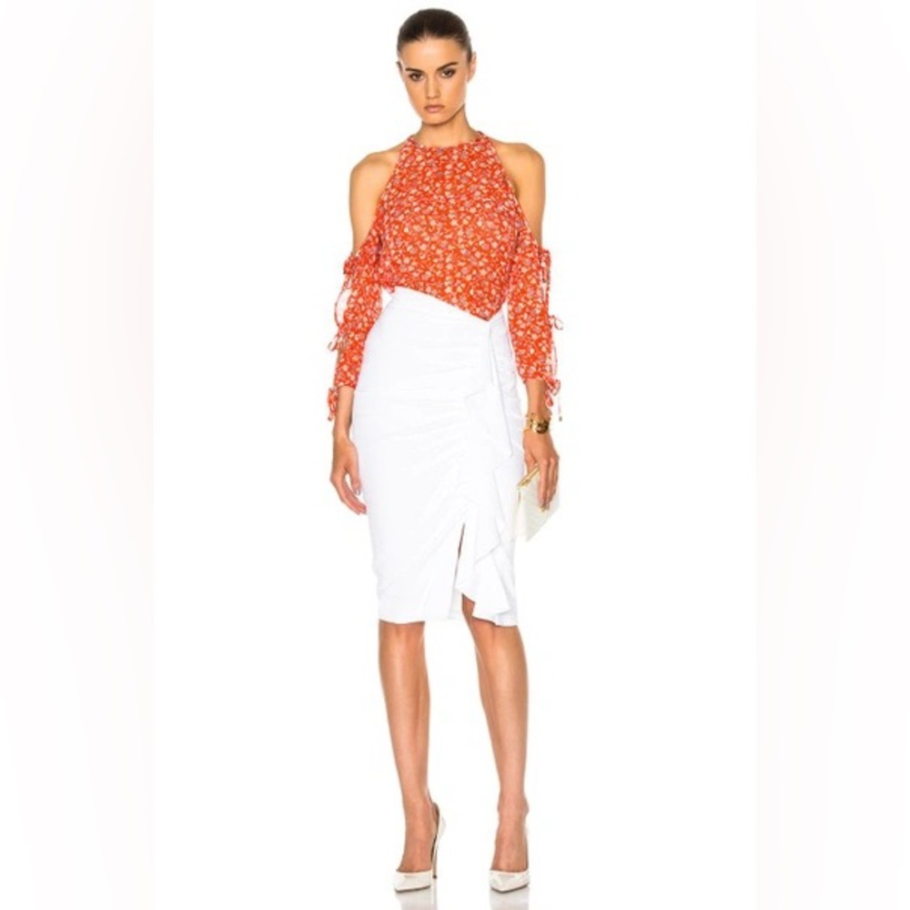 M2 Veronica Beard Boho‎ Floral Cold Shoulder Silk Blouse Orange S172-WFP4358